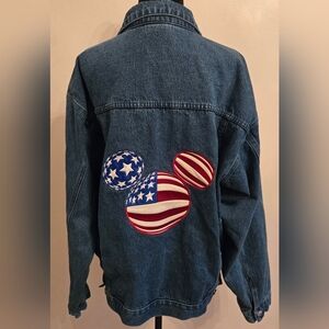 Disneyland Resort Vintage Oversized Denim Jean Jacket Mickey Mouse USA Flag Y2K